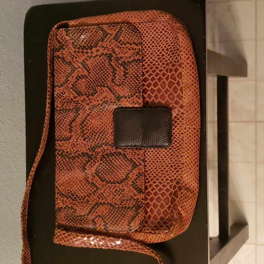 Snake Print Faux Leather Clutch